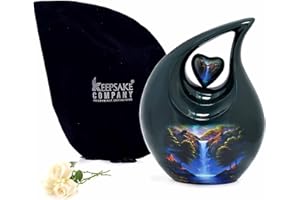 KEEPSAKE COMPANY tropfenförmige Herzurnen für menschliche Asche für Erwachsene, Männer Urnen für Erwachsene, Asche für Männer | Männer und Frauen | Groß | 2,5 Liter Fassungsvermögen, blaugrüne Urne