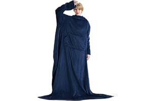 Bedsure Kocyk z rękawami granatowy kocyk przytulanki z rękawami 170x200 cm, kocyk dresowy z rękawami dla dorosłych, kocyk na całe ciało z rękawami, miękki jak kocyk TV