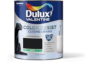 Dulux Valentine Color Resist - Peinture Intérieure Pièces Humides - Pour Murs, Plafonds, Boiseries - Lessivable et Résistante - Couleur : Noir Satin - 0,75 L - 5261977