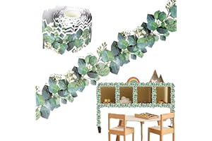 HUJINKAN Eucalyptus Trim Border Bulletin Board,Waterproof Classroom Wall Decorations,Eucalyptus Trim Leaf Border Sticker, Self Adhesive Border Rolls for Door Window Wall Display
