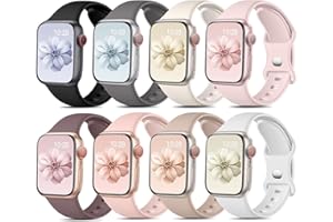 Mastten Pack of 8 Sports Bracelets Compatible with Apple Watch Strap 42 mm 41 mm 40 mm 38 mm for Women Men, Soft Silicone Replacement Strap for Apple Watch Series 10 9 8 7 6 5 4 3 2 1/iWatch SE,