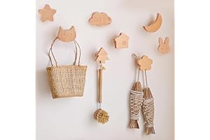 Mulaibdin 8 Pezzi Appendiabiti da Parete Bambini, Appendiabiti da Muro Legno, Appendi Abiti per Muro, Autoadesivi Appendiabiti da Parete per Cappotti,Bagno,Camera da Letto, Ingresso,Giubbotti