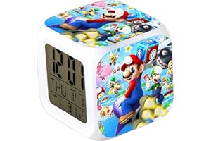 R-timer Mario - Sveglia digitale con temperatura, grande luce notturna a LED, sveglia intelligente con cavo di ricarica, per ragazze, bambini, adolescenti, idea regalo per la camera da letto