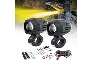 CO LIGHT Pack of 2 Motorcycle LED Fog Lights 60 W Amber/Yellow White Two-Tone Auxiliary Headlight Offroad Work Lights with Wiring Harness, Compatible with Motorcycle Car SUV Truck ATV