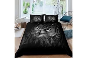 LOUSSIESD Juego de ropa de cama con diseño de búho, estilo bohemio, para niños, niñas, estilo exótico, funda de edredón, diseño de búho, color negro, decoración de la habitación, 3 piezas, super king