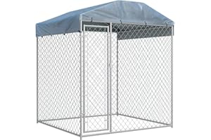 Tidyard Canile da Esterno in Acciaio con Tetto 193x193x210 cm,Gabbia Grande Cani Acciaio,Gabbia per Cani Taglia Grande,Box Cani Esterno,Recinti per Cani,Recinzione per Cani,Recinto Cane 193x193x210cm