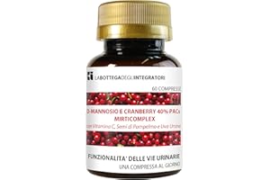 LABOTTEGADEGLIINTEGRATORI D - Mannosio e Cranberry 40% PAC Mirti Complex con Semi di Pompelmo, Uva Ursina e Vitamina C | 60 compresse 1 al dì | Mirtillo Rosso ad Alto Dosaggio