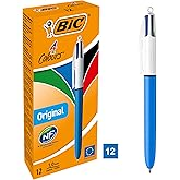 BIC 4 Colours Medium T&uuml;kenmez Kalem, 12'li Kutu, 1.0mm U&ccedil;, Tek Kalemde Mavi, Kırmızı, Yeşil ve Siyah Renkler
