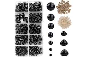 KYSUN 6-12mm Occhi di Sicurezza e Nasi, Nero Occhi di Sicurezza di Plastic con Rondelle, Piccoli Occhi per Bambole Nero Occhi Teddy Orso, per Amigurumi, Pupazzo, Peluche Fai da Te