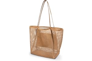 benpen Große Strandtasche Damen Xl Familie,Beach Bags For Women,Netztasche Strand Mit Reißverschluss Innentasche,Faltbare Leichte Mesh Strandtasche Korb,Badetasche Klein,Shopper für Frauen