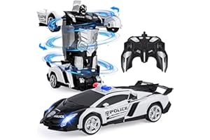 Eutionho 2.4G Remote Control Transforming Car, 2 in 1 Car Toys 360° Rotating RC Car Transforming Robot RC Racing Car Vehicle Toy with LED Light for Kids Birthday Children's Day（White Black）