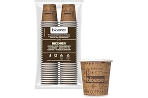 Bicchierini Caffè Carta di bioexxe® 200Pz da 75ml - Bicchieri Caffe Biodegradabili da 75ml - Bicchieri Caffe Carta Resiste a Bevande Fino ai 85°/90°- Monouso