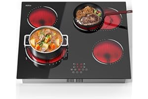 Hobsir Glass Ceramic Hob 4 Plates, Self-sufficient Hobs with Oval Zone and Outer Flex Zone, Touch Control, 60 cm Built-in, 6600 W, 9 Power Levels, Wired, No Plug, 240 V