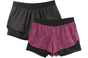 icyzone Femme 2 en 1 Short de Sport - Yoga Fitness Short Jogging Pantalon Court en Plein air Respirant Mesh,Lot de 2