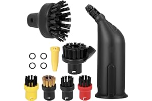 LUQIXCEY 12 PCS Round Brush and Nozzle Set Compatible with Karcher Steam Cleaner Accessories SC1 SC2 SC3 SC4 SC5 SC7 CTK10 CTK20, Steam Cleaning Large Round Brush and Black Nozzle for Karcher SC3 Accessories