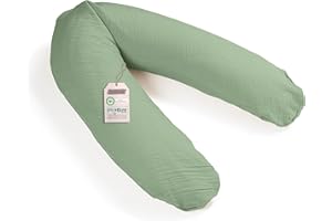 ‎PIC BEAR pic Bear Ersatzbezug für Stillkissen - hochwertige anschmiegsame Jersey Baumwolle für Lagerungskissen - Seitenschläferkissen - Classic 190 cm - grayed Jade musselin