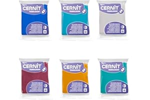 CERNIT CE9256275AMZC - Set of 6 Translucent Polymer Clay Doughs - Modelling Baking Clay - 6 x 56 g Blocks (Sapphire, Turquoise, Ruby, Emerald, Amber and White)