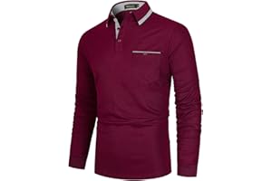 VMSUCIJ Mens Long Sleeve Polo Shirts Contrasting Colors Cotton Golf Tennis T-Shirt Business Work Tee Tops