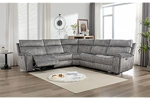 AZRBOPO Electric Recliners Sofa, 5 Seater Power Corner Recliner Corner Sofa Set, 105–135 Degrees Recliner Padded Sofa with Adjustable Backrest and Footrest - LIGHT GREY