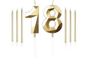 Yiran Gold 18th Birthday Candles Set, Number 18 Candle with Gold Long Candles, Birthday Candles for Cake, Birthday Candle, Cake Candles Cake Topper Decorations for Birthday Party Wedding Anniversary
