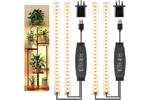 Czoumu 8.6'' LED Grow Light Strips, Full Spectrum 3500K Grow Lights for Indoor Plants, 2 Head with 3/9/12H Timer, 10 Dimmable Levels, Ideal for Seedling, Succulent and Plant Shelf, 2-Pack