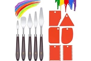 FIVEMILEBRO 11 Pièces ensemble de couteaux à peinture, couteaux à peindre acier inoxydable, palette couteau, 5 couteaux à palette, 6 plastique couteaux grattoirs, l'huile, acrylique sur toile, painting