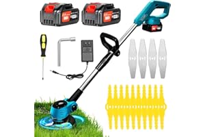 Xbzzgmg Debroussailleuse Electrique sans Fil 21V, Moteur 775 amélioré Coupe Bordure sans Fil avec 2 * 4.0Ah Batterie et Lames, Légère à Faible Bruit, Stockage Amovible, pour Jardin, Pelouses