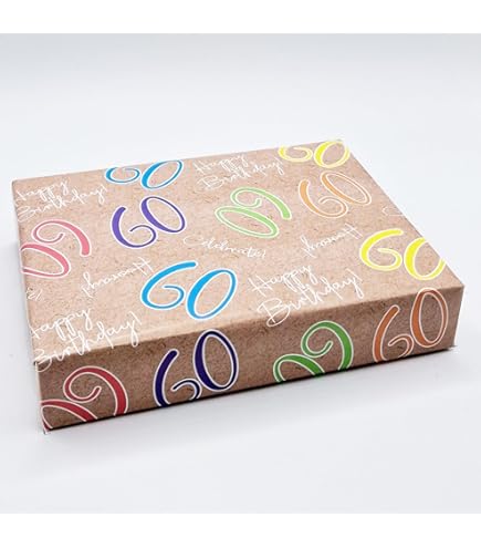 Party Angels 2 Sheets 60th Birthday White Multi Colour Wrapping Paper Age 60 Gift Wrap Male/Female/Unisex & (PA