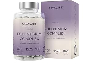 ‎AAVALABS Magnesium Komplex Hochdosiert 1575mg | 425mg Elementares Magnesium Premium mit 5 Formen: Bisglycinat Chelat, Magnesiumcitrat, Malat, Taurate, Magnesiumoxid - Energie, Muskeln, Nerven - 180 Kapseln