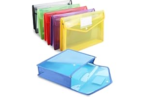 ZTOWOTO Plastic Wallets A4,6 Pcs Folder Document Wallets Large Capacity,Document Folder with Snap Closure Button,Plastic Folders A4 for Office School Home(6 Colour)