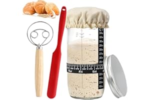 SOPHISTICATE Bouteilles de Levain Pour Pain Kit Levain 1000 ML Kit de Démarrage en Verre au Levain avec Spatule, Thermomètre Ensemble Complet pour la Fabrication Artisanale du Pain