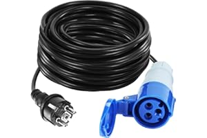 MEISHILE 10m Cable Adaptador CEE, 230 V/16 A CEE Cable Adaptador, Con Protección De Contacto, 3 Pines Cable Adaptador para Barco, para Conexión De Electricidad En Caravanas y Barcos/Conexión De Tierra