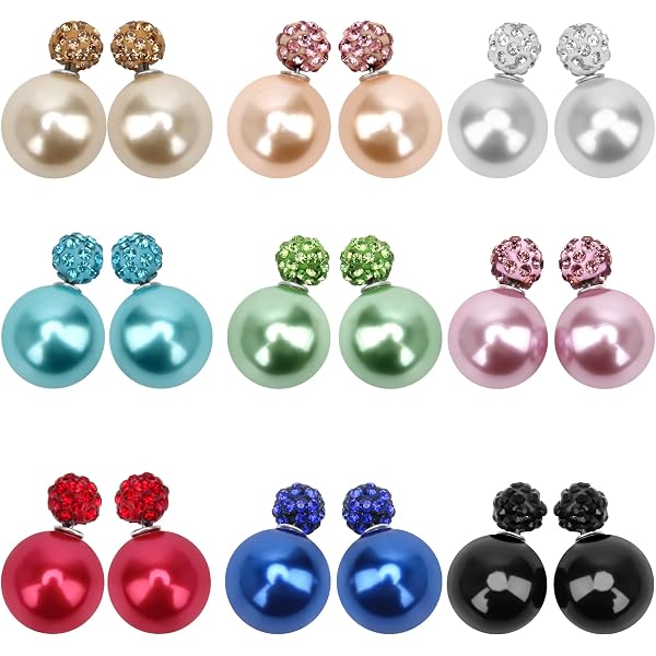 12 Paia Orecchini A Bottone Con Perle Finte, Acciaio Inox, Sfere 6-12mm, Set Di Orecchini Donna E Ragazza