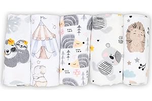 FENSILO Lot de 5 langes en molleton 100 % coton - 80 x 80 cm - Pour bébé - Unisexe - Pour garçons ou filles - Teddy & Moon