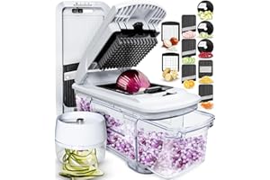 FULLSTAR Vegetable Chopper Cutter Mandoline Slicer Cheese Grater - Food Onion Salad Veggie Chopper with Container - French Fry Potato Dicer Slicer Cutter - Kitchen Tools Gadgets (All-in-1 White)