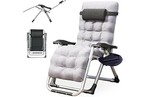 LSBIKE Zero Gravity Reclining Sun Lounger Chair with 10cm Thick Removable Cushion & Cup Holder – Foldable Recliner Garden Chair for Camping, Patio, Beach – 200kg Capacity, No Assembly Needed (Grey)