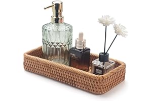DECRAFTS Plateaux Salle de Bain en Rotin Paniers de Rangement pour Toilettes Rectangulaire (Naturel 26 x 12.5 x 4cm)