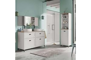 Miroytengo Mueble de Baño Doble Toscana 2 Cajones y 2 Puertas con Lavabos 120cm Blanco y Roble Cambrian