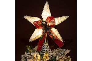 LAWOHO Decoración para árbol de Navidad de Copos de Nieve de Invierno, iluminada con Arcos Rojos, Cono de Pino Suave, Hecho a Mano para Decoraciones de Navidad Blancas