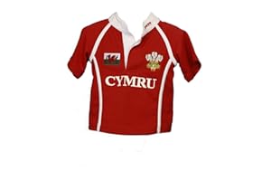 Manav [1 Years] Welsh Cymru Baby Kids 'GETHIN' COOLDRY Wales Rugby Football TOP RED & White
