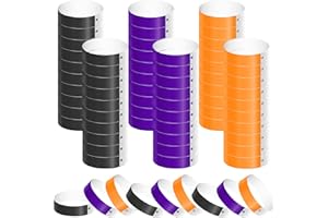 KINBOM 600pcs Neon Wristbands, Waterproof Paper Bracelets Event Wristbands Colorful Wrist Party Bands Armbands for Events Party Festivals Concerts and Fairs (Black, Purple, Orange)