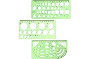 BEIIEB Linijka szablonowa, 3 sztuki, plastikowa linijka szablonowa, jasna skala, miarka szablonu, precyzyjna geometria rysowania, 3 różne style, odpowiednia do biura, szkoły