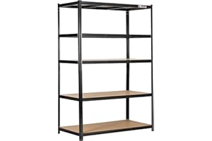 Rhino Racking – 5 Tier Heavy Duty Garage Shelving Unit – 200kg Load Weight Per Shelf – 1000kg Per Unit – 180x120x60cm - Black Adjustable Shelves – Shed Shelving