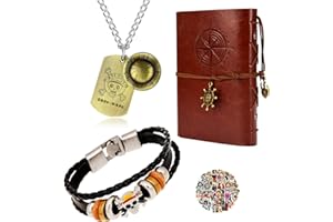 YouU 23 Stück Anime One Piece Cosplay Schmuck Leder Schreiben Journal nachfüllbar Notizbuch Luffy Halskette PU Leder Armreif Skelett Anhänger Armband Armband Anime Aufkleber