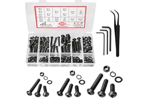 Nuts and Bolts Set M5 M6 M8, CYLBAQ Black Hex Socket Head Cap Screws Bolts and Nuts Kit, 200PCS Round Head Machine Screws Assortment Kit Set, Hex Bolt and Nut Assorted Set