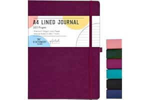 ‎STATIONERY ISLAND STATIONERY ISLAND A4 liniertes Notizbuch, 320 Seiten dickes Tagebuch, liniertes Tagebuch, Hardcover mit 100 g/m² zum Schreiben, Arbeiten, Lernen, Tagebuch, Beere