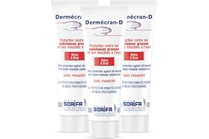 SORIFA - Lot de 3 – Dermécran – Pâte de protection ANTI-GRAISSES – CAMBOUIS – POUDRES – PIGMENTS – Mains et bras – Haute tolérance - Tube 125 ml.