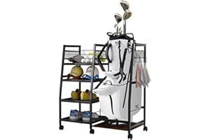 TEKXDD 【UPDATE】 Golf Storage Rack - Golf Bag Stand Rack,Golf Club Organisers Extra Large,Golf Bag Organiser with Universal Wheels and Removable Hooks, All-in-1 Golf Garage Organizer for Golf Clubs