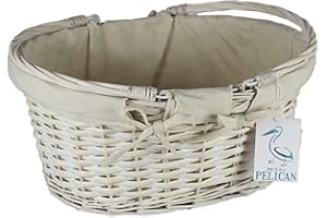 POP-IT-IN-A-PELICAN Wicker Gift baskets with drop handles. Empty storage hampers for birthdays, weddings or baby shower and Christening (White Lined)