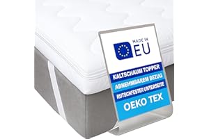 ‎PILLOWS24 Pillows24 - Topper 120x200cm aus Kaltschaum - 6cm hoch - Matratzentopper mit abnehmbarem Bezug & Rutschfester Unterseite | Oeko-TEX | Made in EU - Matratzenauflage | Matratzen Topper für jedes Bett